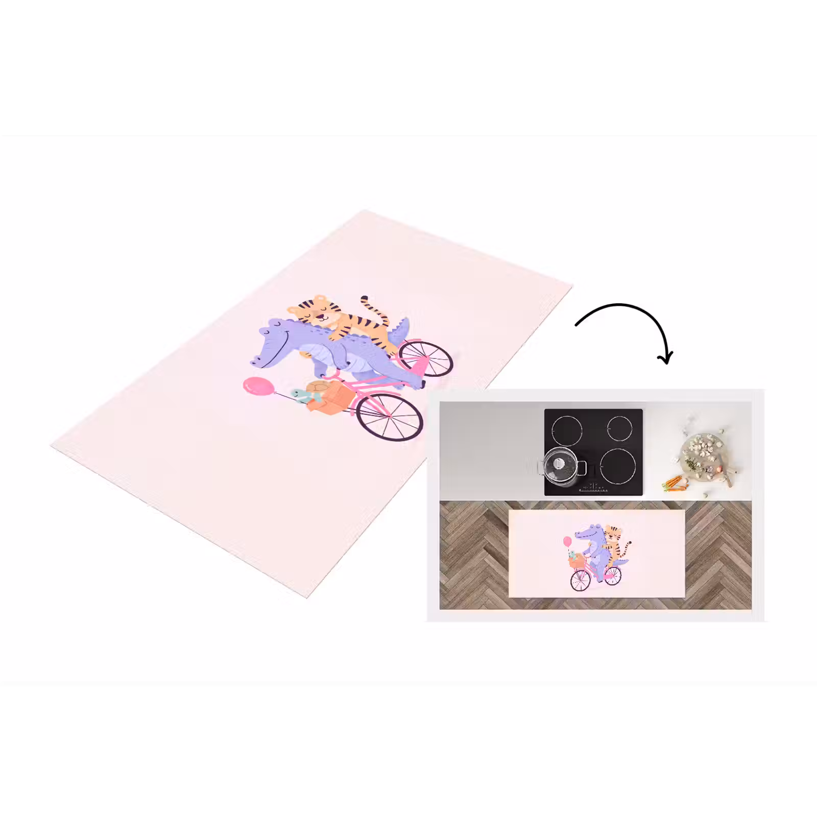 Keukenloper - Dieren - Fiets - Vriendschap - Illustratie - Roze — 1