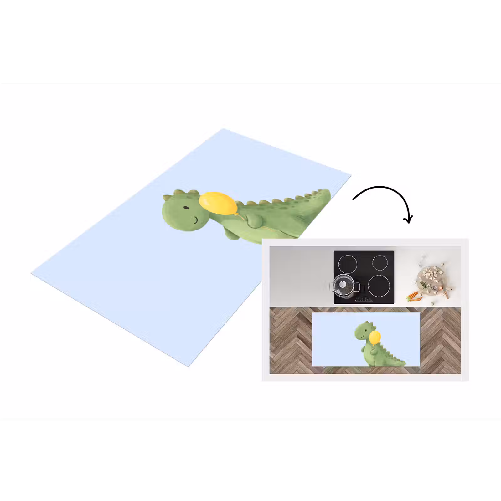 Keukenloper - Dinosaurus - Ballon - Kinderkamer - Illustratie - Groen — 1