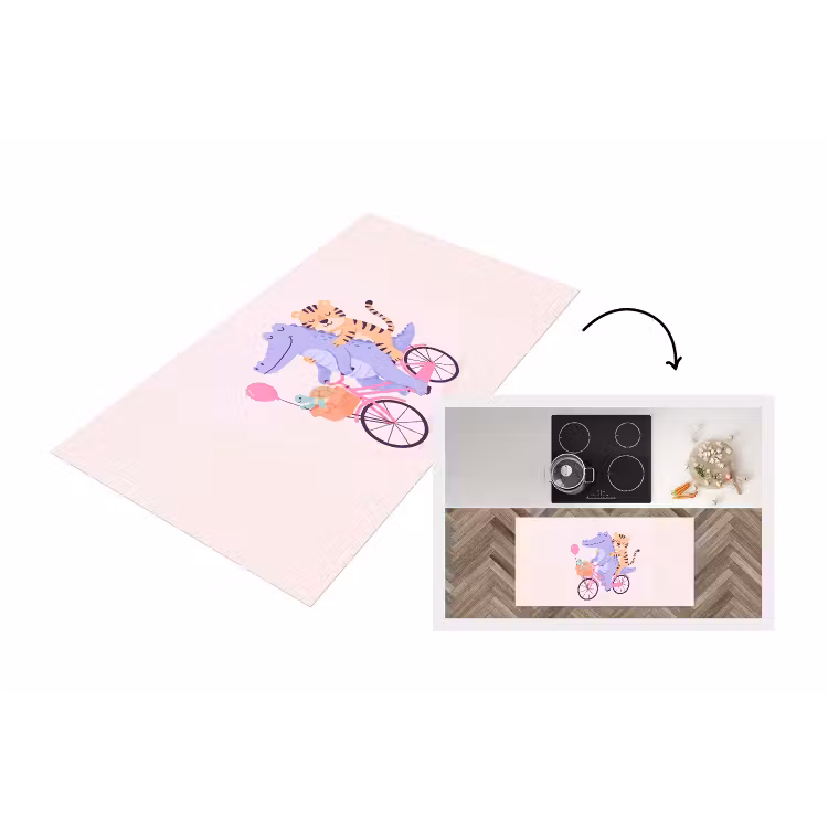 Keukenloper - Dieren - Fiets - Vriendschap - Illustratie - Roze — 1