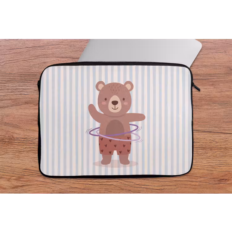 Laptophoes - Beer - Hoepel - Kinderkamer - Illustratie - Bruin — 2