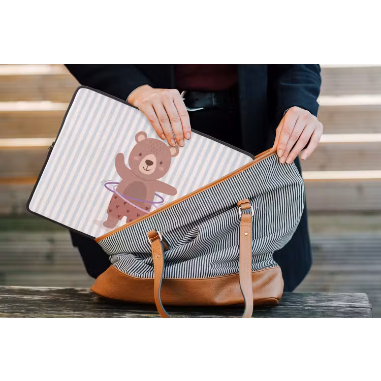 Laptophoes - Beer - Hoepel - Kinderkamer - Illustratie - Bruin — 4