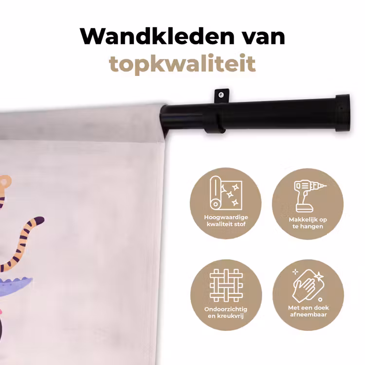 Wandkleed - Dieren - Fiets - Vriendschap - Illustratie - Roze — 3