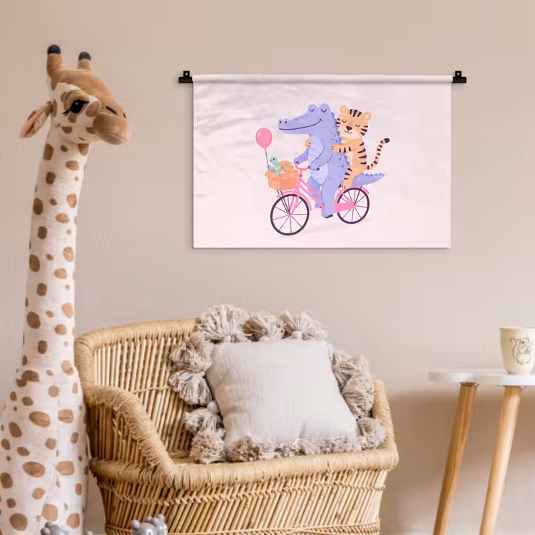 Wandkleed - Dieren - Fiets - Vriendschap - Illustratie - Roze — 5