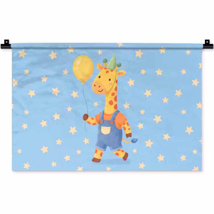 Wandkleed - Dieren - Giraffe - Ballon - Feest - Kinderkamer — 1