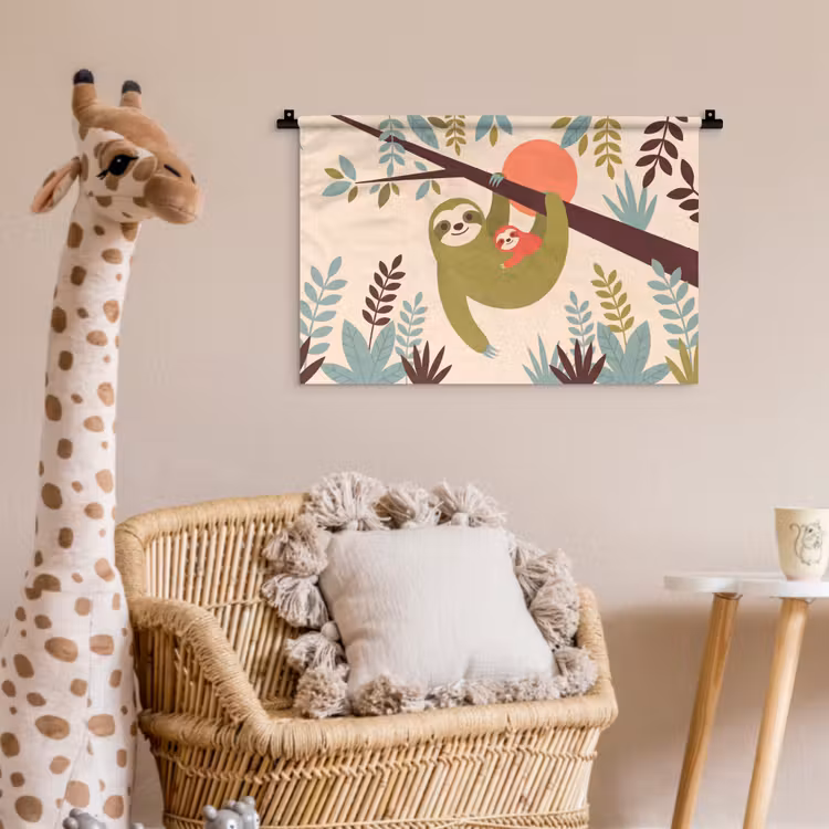 Wandkleed - Dieren - Moeder - Baby - Natuur - Groen — 5