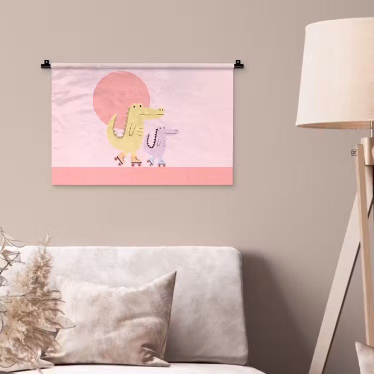 Wandkleed - Dieren - Skaten - Illustratie - Speels - Roze — 2