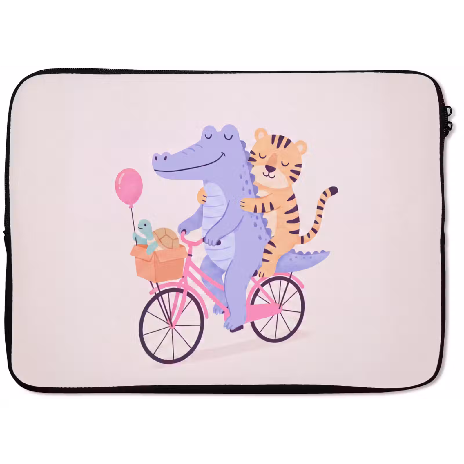 Laptophoes - Dieren - Fiets - Vriendschap - Illustratie - Roze — 1