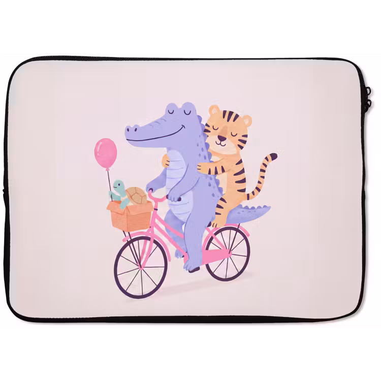 Laptophoes - Dieren - Fiets - Vriendschap - Illustratie - Roze — 1