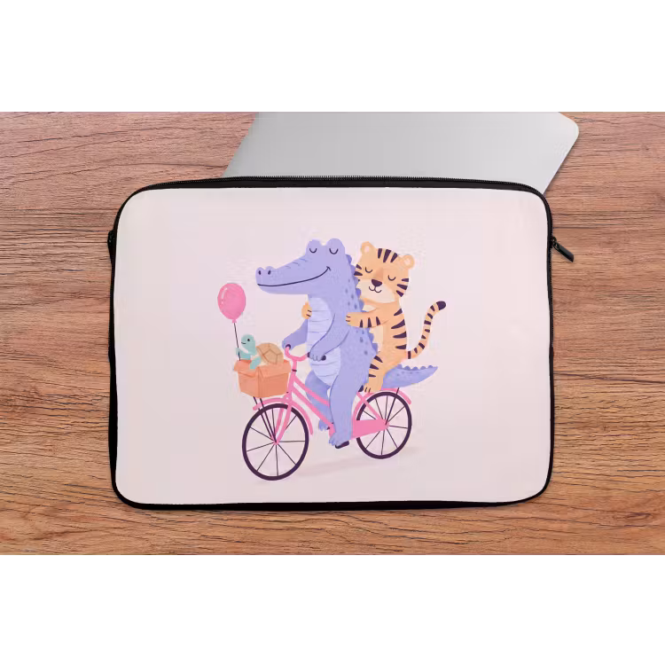 Laptophoes - Dieren - Fiets - Vriendschap - Illustratie - Roze — 2
