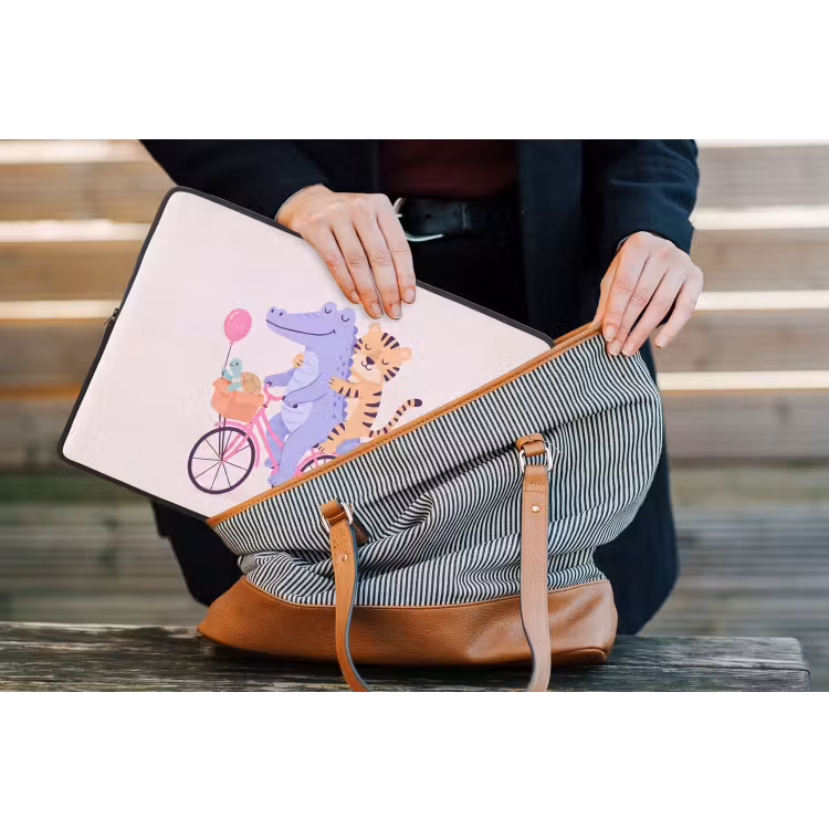 Laptophoes - Dieren - Fiets - Vriendschap - Illustratie - Roze — 4