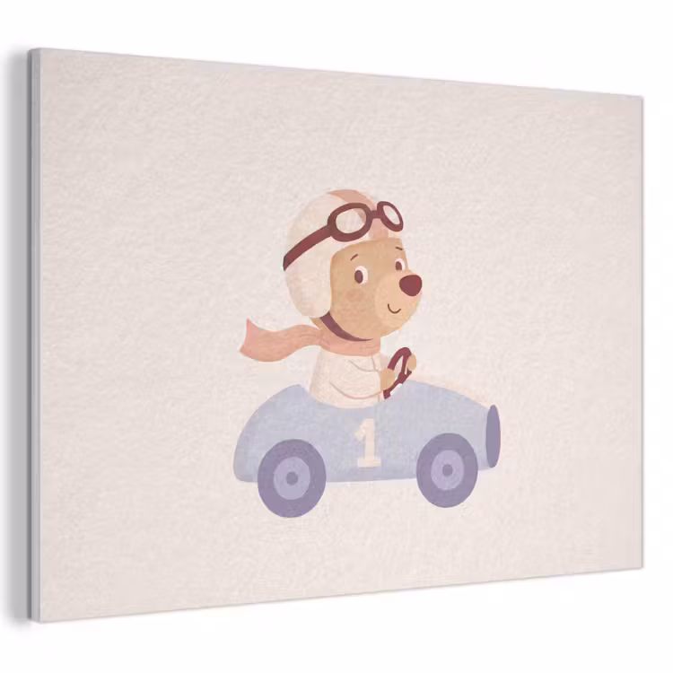 Akoestisch schilderij - Beer - Auto - Kinderkamer - Cartoon - Speels — 1