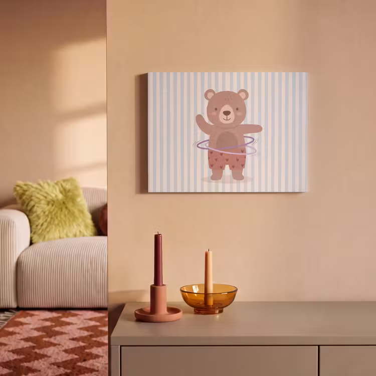 Akoestisch schilderij - Beer - Hoepel - Kinderkamer - Illustratie - Bruin — 2