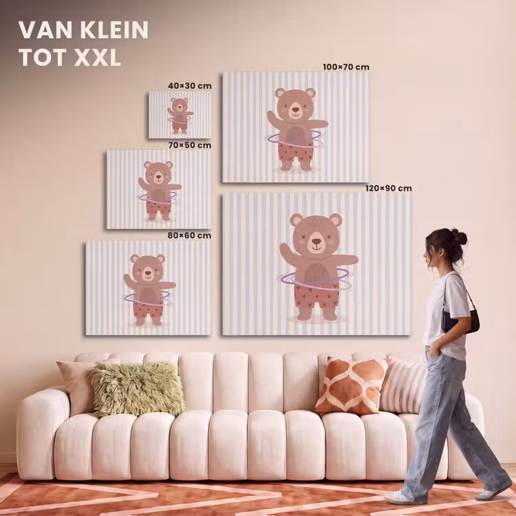 Akoestisch schilderij - Beer - Hoepel - Kinderkamer - Illustratie - Bruin — 7