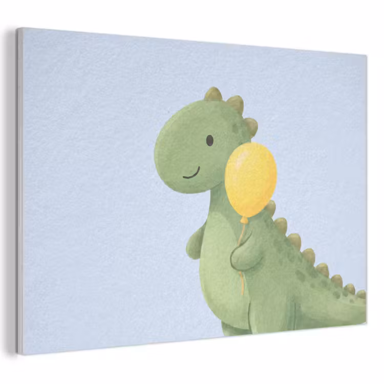 Akoestisch schilderij - Dinosaurus - Ballon - Kinderkamer - Illustratie - Groen — 1