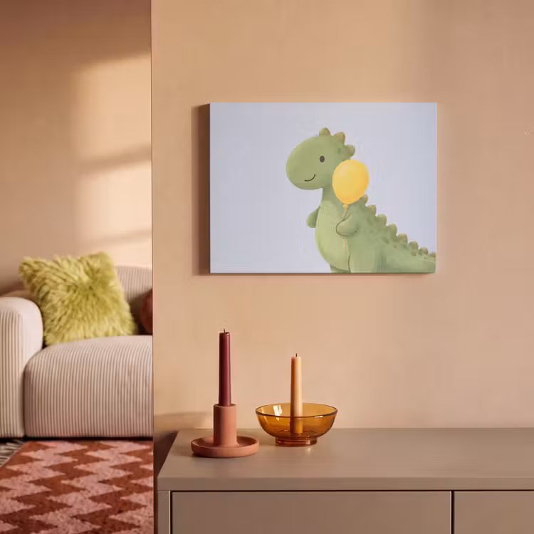 Akoestisch schilderij - Dinosaurus - Ballon - Kinderkamer - Illustratie - Groen — 2