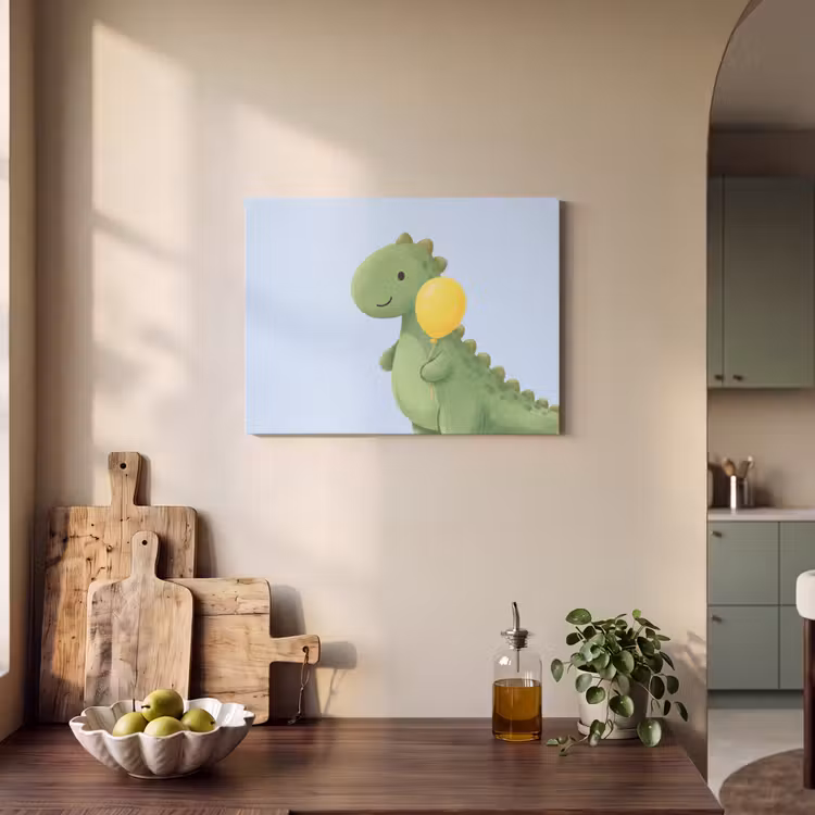 Akoestisch schilderij - Dinosaurus - Ballon - Kinderkamer - Illustratie - Groen — 4