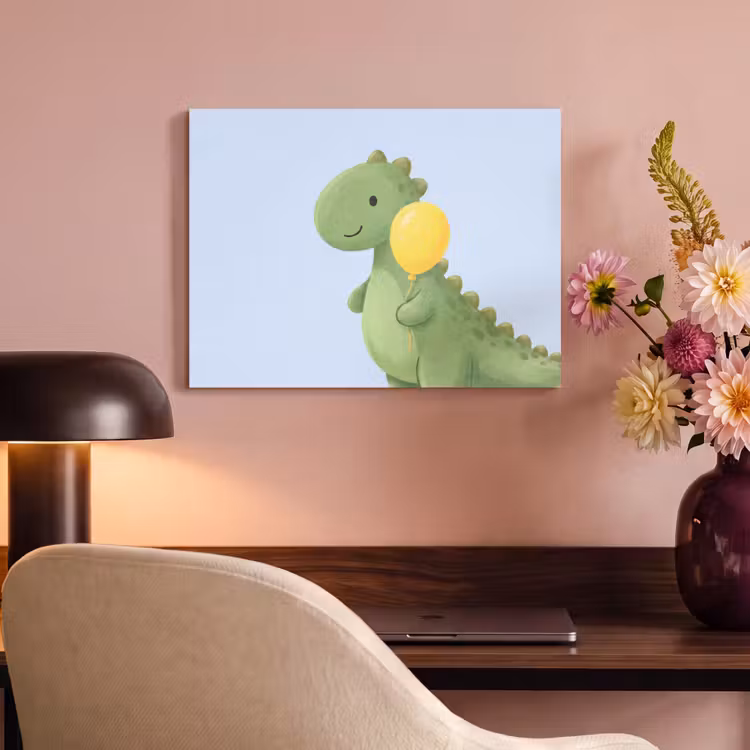 Akoestisch schilderij - Dinosaurus - Ballon - Kinderkamer - Illustratie - Groen — 6