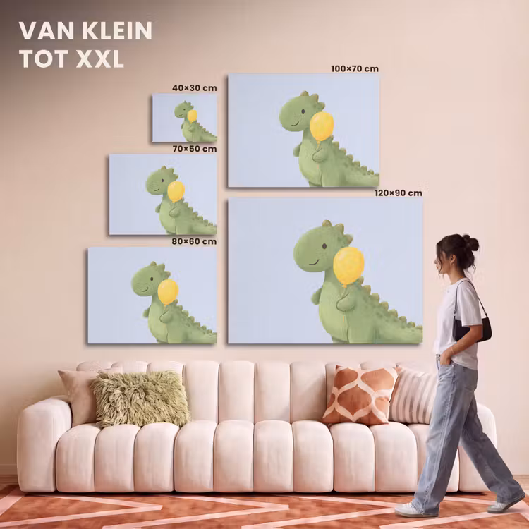 Akoestisch schilderij - Dinosaurus - Ballon - Kinderkamer - Illustratie - Groen — 7