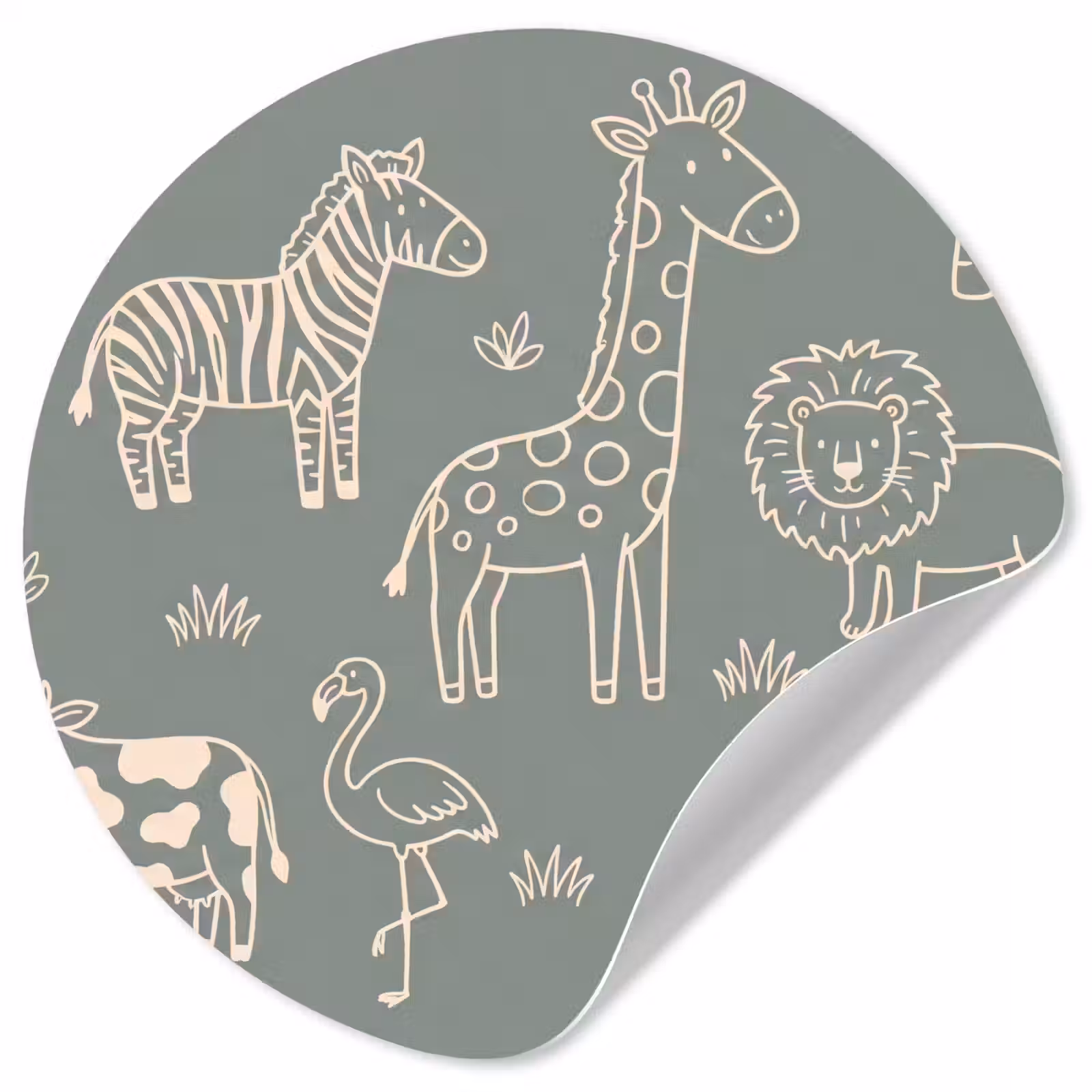 Behangcirkel - Dieren - Safari - Patroon - Illustratie - Groen — 1