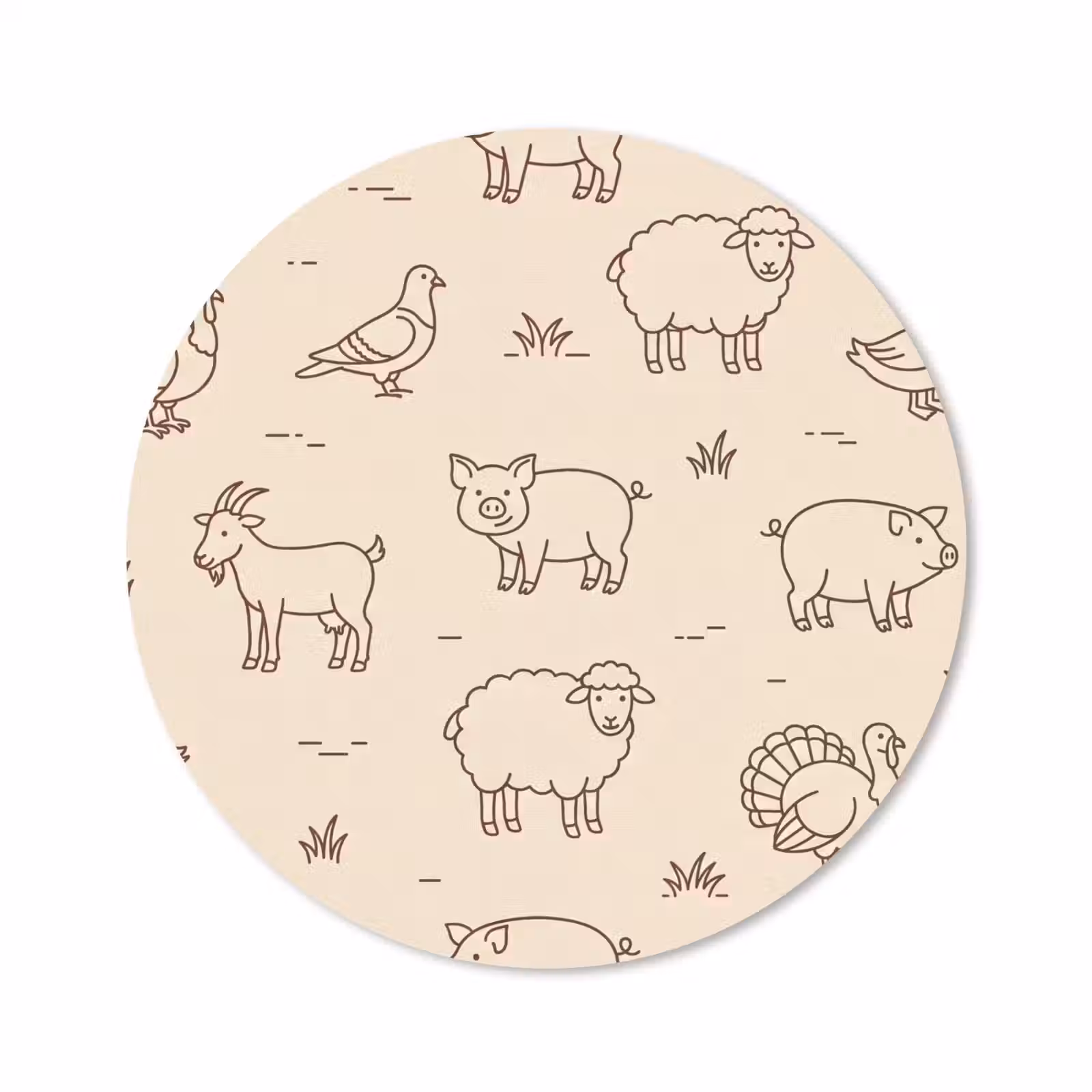Muismat - Dieren - Patroon - Boerderij - Minimalistisch - Beige — 1