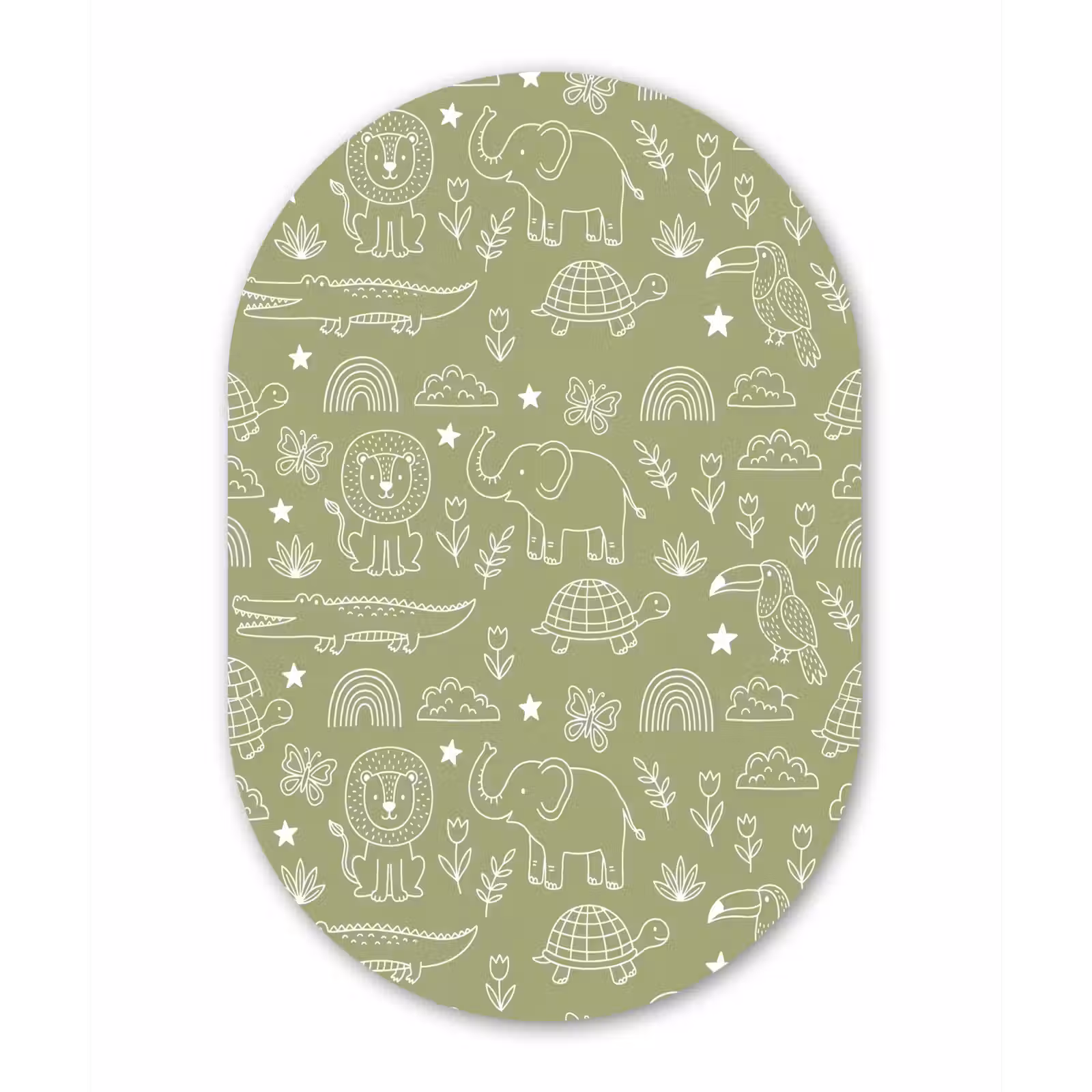 Muurovaal aluminium - Dieren - Patroon - Illustratie - Natuur - Groen — 1