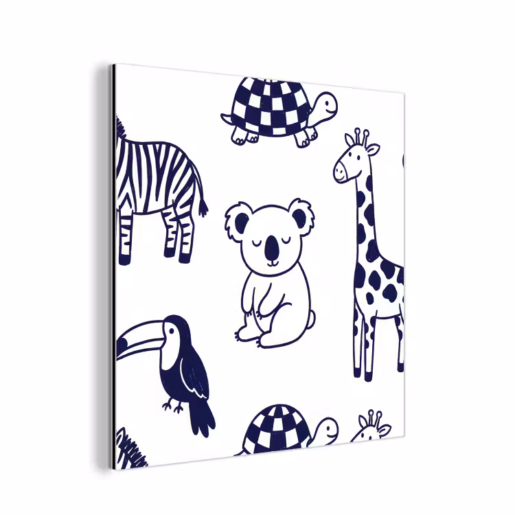 Aluminium schilderij - Dieren - Patroon - Kinderkamer - Grafisch - Wit-Blauw — 1