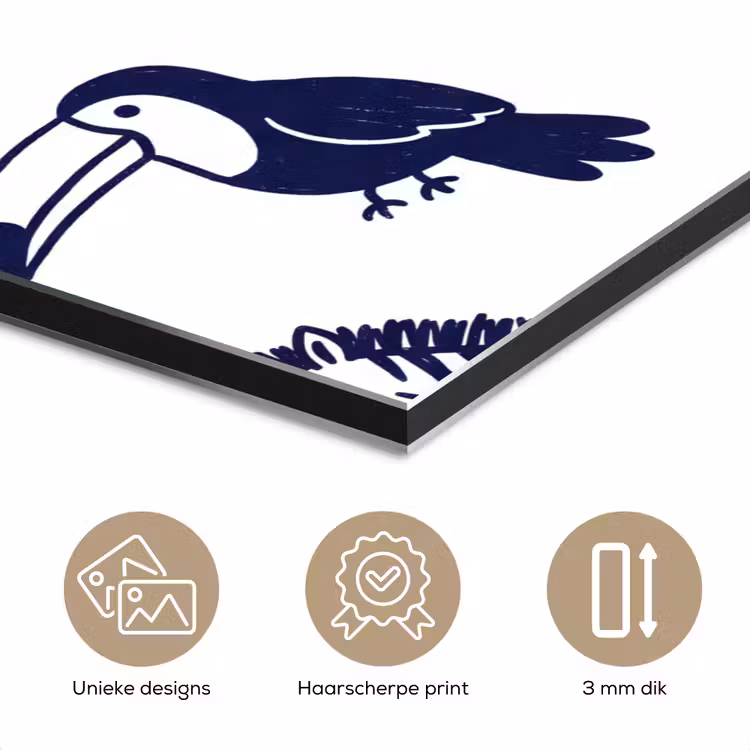 Aluminium schilderij - Dieren - Patroon - Kinderkamer - Grafisch - Wit-Blauw — 7