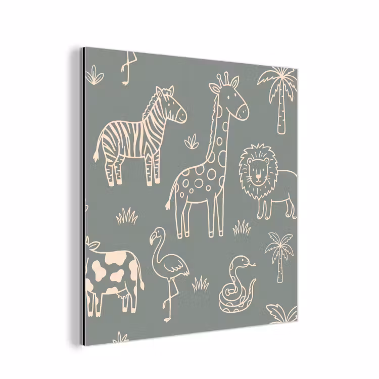 Aluminium schilderij - Dieren - Safari - Patroon - Illustratie - Groen — 1
