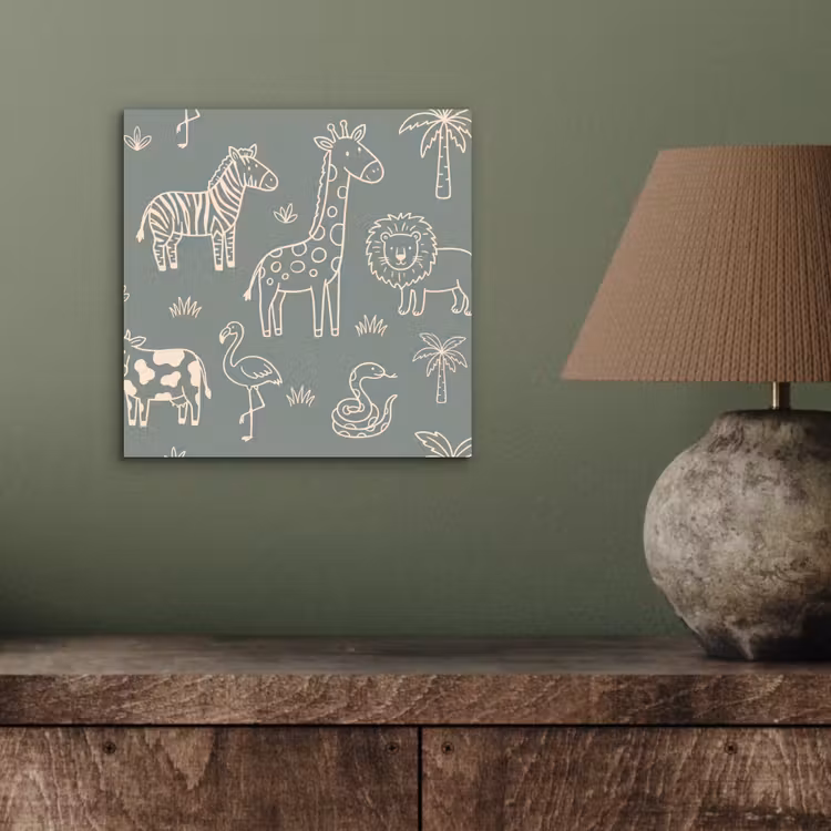 Aluminium schilderij - Dieren - Safari - Patroon - Illustratie - Groen — 3
