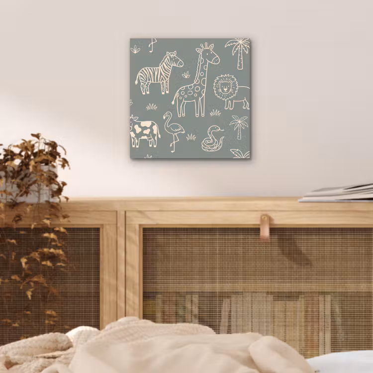 Aluminium schilderij - Dieren - Safari - Patroon - Illustratie - Groen — 4