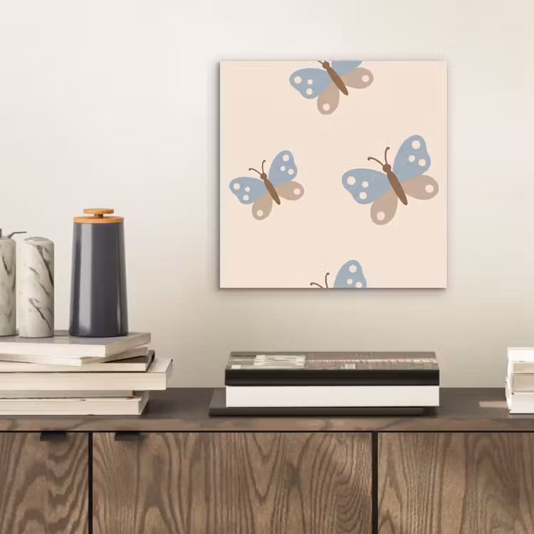 Aluminium schilderij - Insect - Vlinderpatroon - Abstract - Blauw - Beige — 2