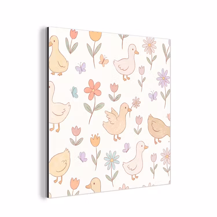 Aluminium schilderij - Vogel - Bloemen - Patroon - Pastel - Dieren — 1