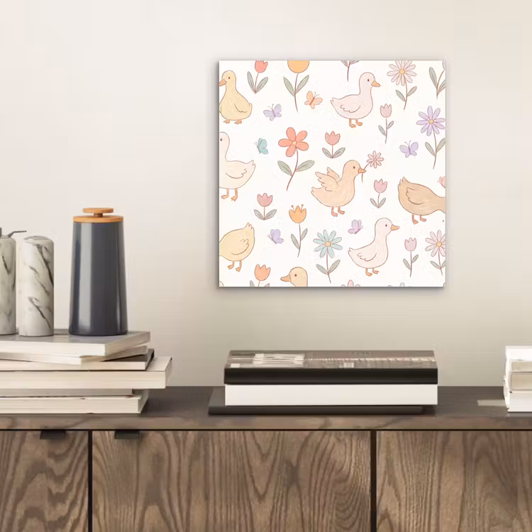 Aluminium schilderij - Vogel - Bloemen - Patroon - Pastel - Dieren — 2