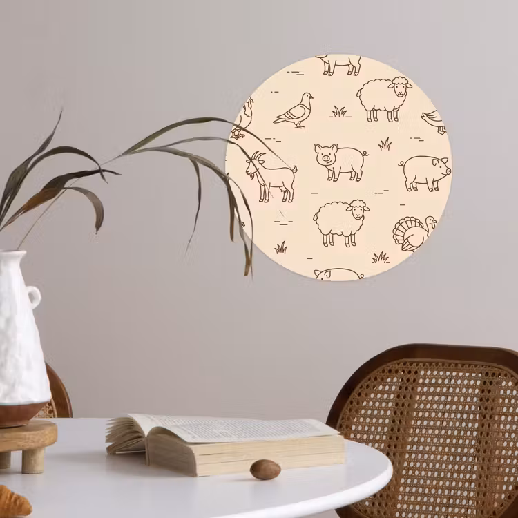 Behangcirkel - Dieren - Patroon - Boerderij - Minimalistisch - Beige — 4