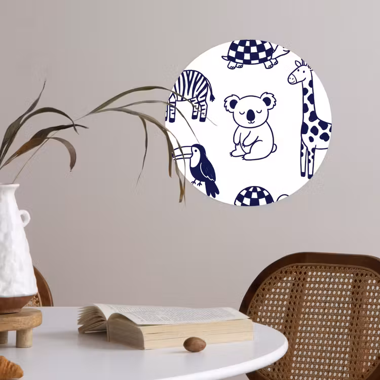 Behangcirkel - Dieren - Patroon - Kinderkamer - Grafisch - Wit-Blauw — 4