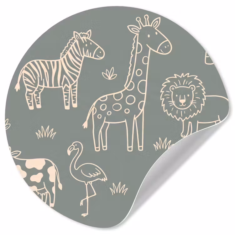 Behangcirkel - Dieren - Safari - Patroon - Illustratie - Groen — 1