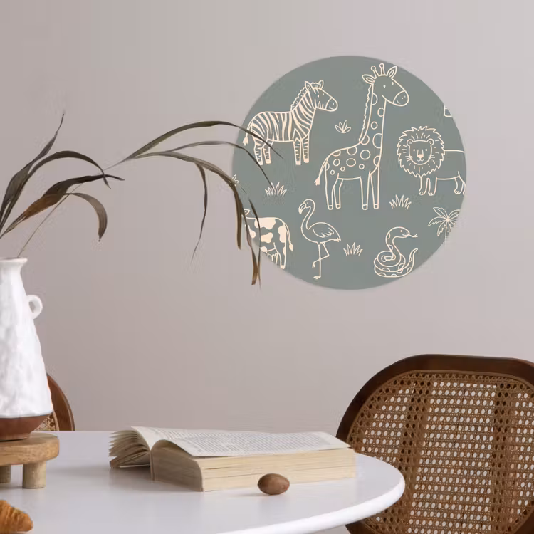 Behangcirkel - Dieren - Safari - Patroon - Illustratie - Groen — 4