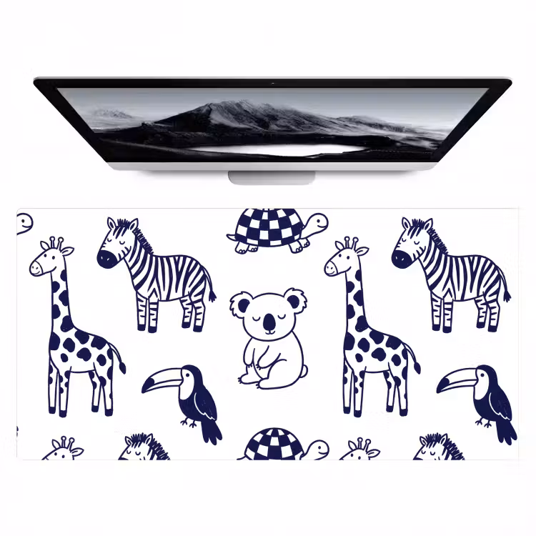 Bureau onderlegger - Dieren - Patroon - Kinderkamer - Grafisch - Wit-Blauw — 1