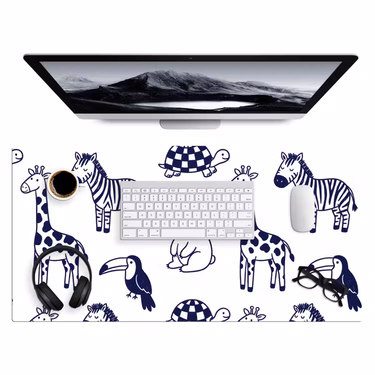 Bureau onderlegger - Dieren - Patroon - Kinderkamer - Grafisch - Wit-Blauw — 4