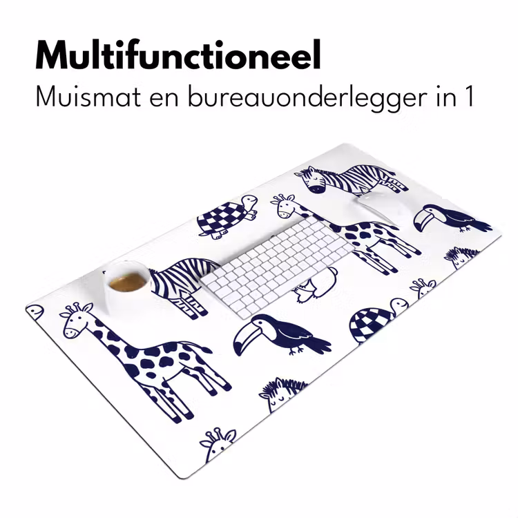 Bureau onderlegger - Dieren - Patroon - Kinderkamer - Grafisch - Wit-Blauw — 7