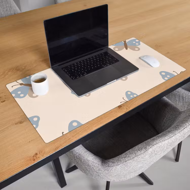 Bureau onderlegger - Insect - Vlinderpatroon - Abstract - Blauw - Beige — 3