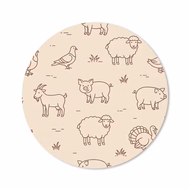 Muismat - Dieren - Patroon - Boerderij - Minimalistisch - Beige — 1