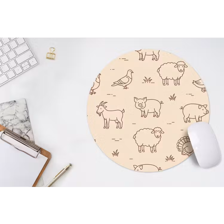 Muismat - Dieren - Patroon - Boerderij - Minimalistisch - Beige — 2