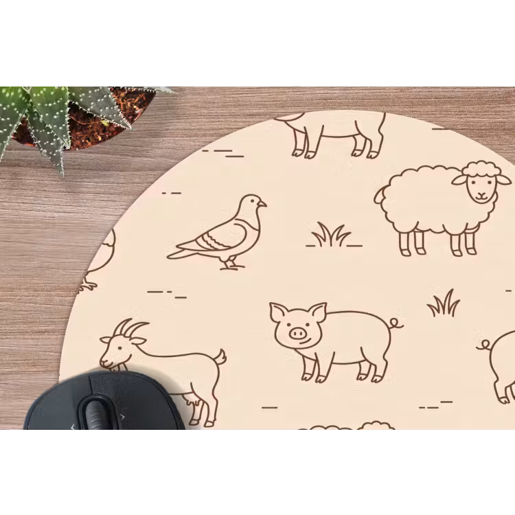 Muismat - Dieren - Patroon - Boerderij - Minimalistisch - Beige — 4