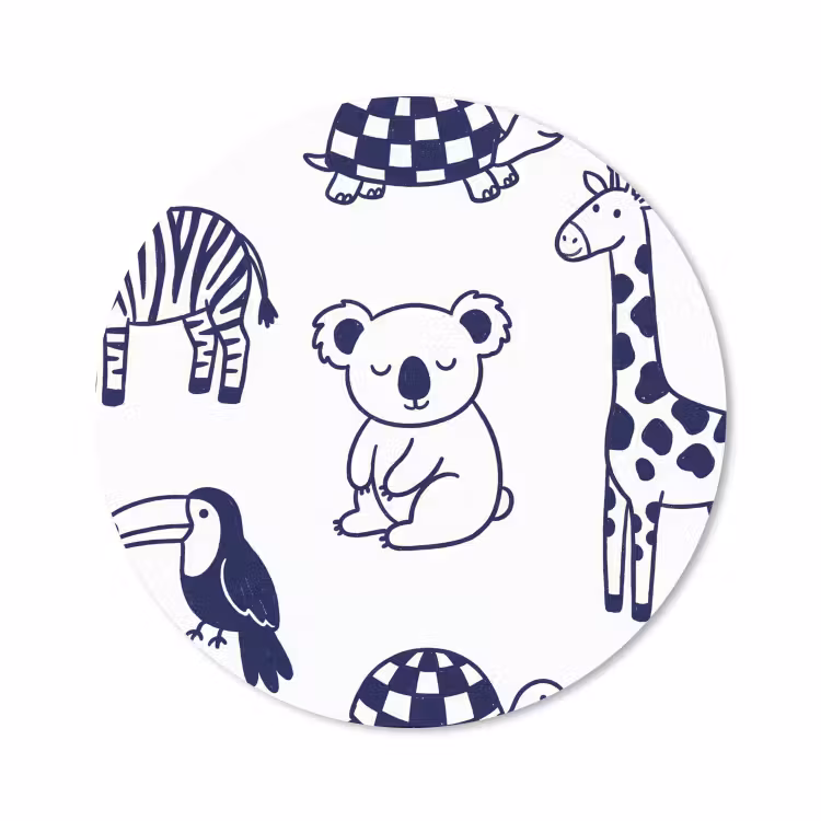Muismat - Dieren - Patroon - Kinderkamer - Grafisch - Wit-Blauw — 1