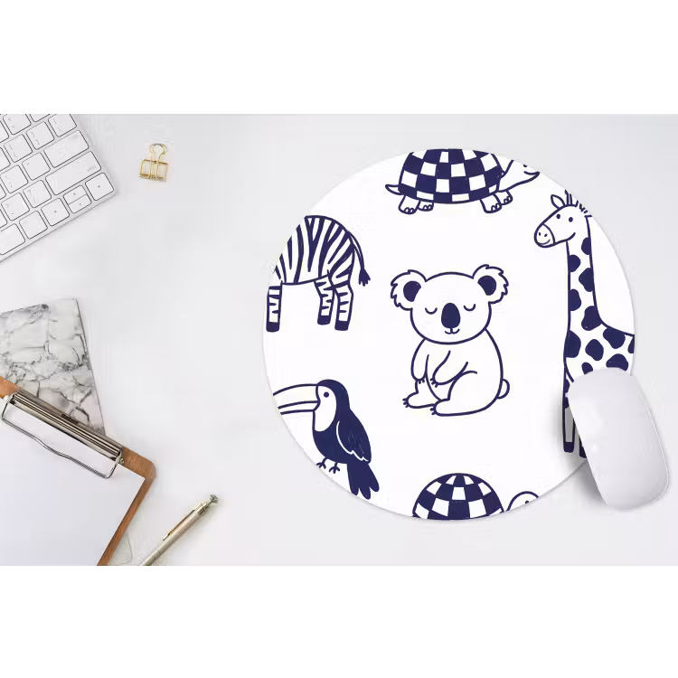 Muismat - Dieren - Patroon - Kinderkamer - Grafisch - Wit-Blauw — 2