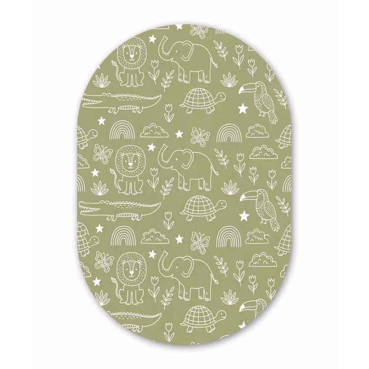 Muurovaal aluminium - Dieren - Patroon - Illustratie - Natuur - Groen — 1