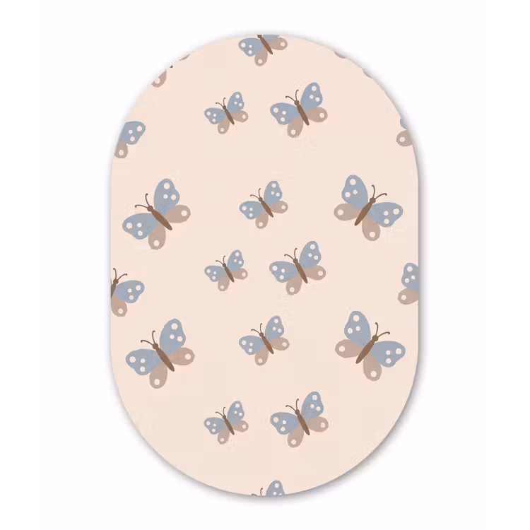 Muurovaal aluminium - Insect - Vlinderpatroon - Abstract - Blauw - Beige — 1