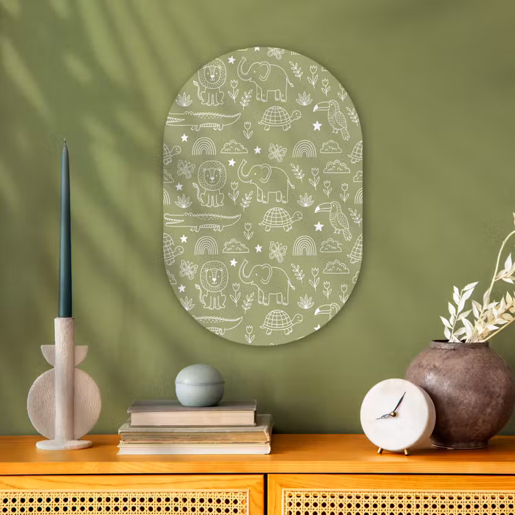 Muurovaal - Kunststof - Dieren - Patroon - Illustratie - Natuur - Groen — 2