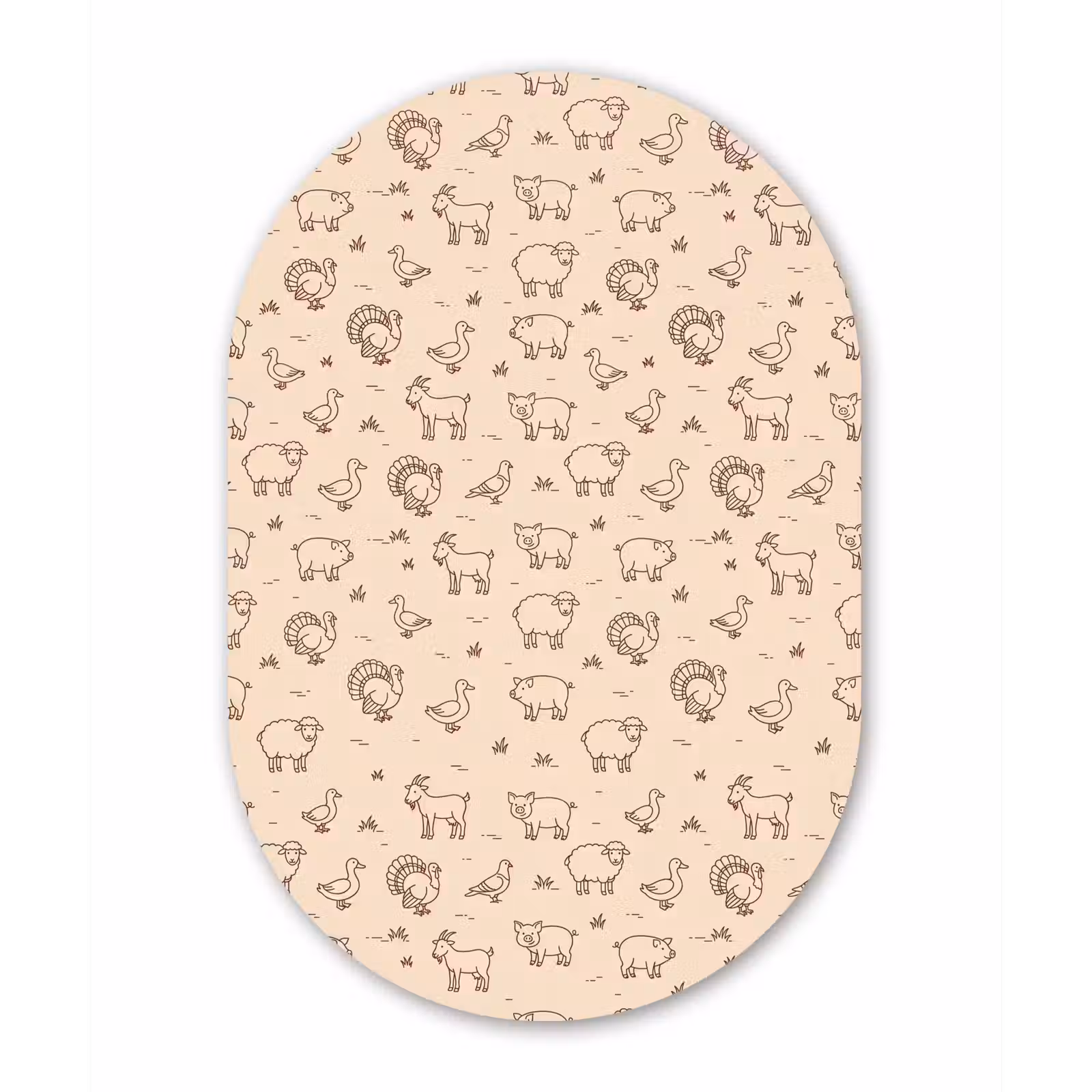 Muurovaal - Glas - Dieren - Patroon - Boerderij - Minimalistisch - Beige — 1